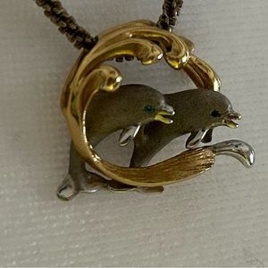 Denny Wong Dolphin pendant 14k with blue diamonds